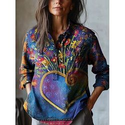Per donna Blusa Stampato Floreale Vacanza Vintage Quotidiano Manica Lunga Colletto a Camicia Top Regolari Quotidiano All'aperto Ferie Viola Estate Primavera Autunno