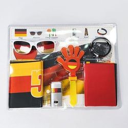 Set di 6 accessori per tifosi della Coppa del Mondo di calcio estiva: bandiera, occhiali da tifoso, ciak, pittura per il viso, oggetti di scena per i tifosi di calcio per la festa del giorno della