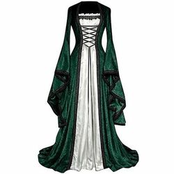 Medievale Rinascimento Vestito Costume di fantasia Lunghe Strega Vichingo Costume Per donna Celtico Fantasia Halloween Carnevale Performance LARP Fiera Rinascimentale Adulti Vestito