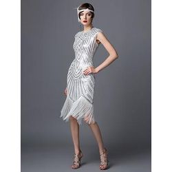 Anni Ruggenti Anni 1920 Lunghezza al ginocchio Vestito Abito Flapper Abito da Ballo Cortissima Il grande Gatsby Charleston Paillettes Patchwork Scollo Tondo Costume Per donna Balli di fine anno Festa