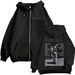 Rapper Justin Bieber SWAG New Album 2025 Zip Up Hoody Men Gothic Long Sleeve Jacket Sweatshirt Hip Hop Streetwear Zipper Hoodie
