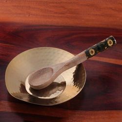 'Brass-Plated Handcrafted Spoon Rest with Hammered Finish'