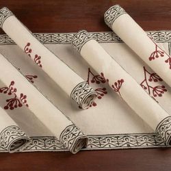 '6 Botanical-Inspired Hand-Block Printed Cotton Placemats'