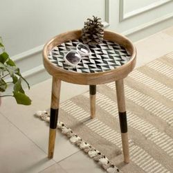 Geometric Luxe,'Modern Geometric Mango Wood Accent Table with Resin Coating'