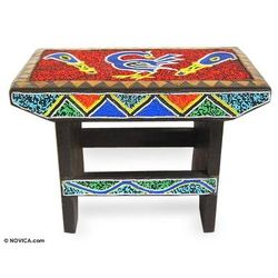 Beaded throne ottoman, 'Wisdom of Ghana' - Hand Beaded Throne Ottoman
