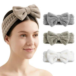 BATHLUX Multicolor Solid Bow Headbands Microfiber Makeup Spa Wash Face Head Bands For Women Absorbent Soft Hair Hoop Shower Caps