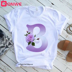 T-shirt manches courtes pour femmes, avec impression de lettres roses et fleurs, drop sunshine, A B C D E F G