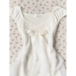 Été français doux Vintage femmes vêtements Y2k Chic Design blanc dentelle Patchwork hauts mode femme rétro taille mince décontracté hauts
