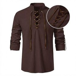 Medievale Rinascimento Camicia Lunghe Pirata Vichingo Costume Per uomo Halloween Carnevale Performance LARP Fiera Rinascimentale Adulti Camicia