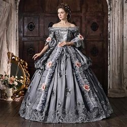 Rococò Barocco Abito da Ballo Lunghezza al pavimento Vestito Abito da Ballo Maniche corte Principessa Gentildonna Sposa Floreale Fuori dalla spalla Abito da ballo Costume Per donna Reale Halloween
