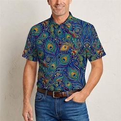 Retrò Vintage Hippie Anni '70 Camicia Maniche corte Hippie Pavone Costume Per uomo Festival Musicale Feste Abbigliamento quotidiano Adulti Camicia Primavera Estate