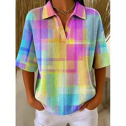 Per donna Maglietta Waffle Top a maglia con texture Grafico Geometrico Elegante Vintage Classico Mezza Manica Colletto Polo Top Regolari Casuale Quotidiano Blu Rosa Verde Estate Primavera