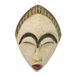 White Adesewa,'Artisan Hand Carved Sese Wood White Adesewa Beauty Mask'