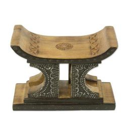 African Legend in Brown,'Sese Wood and Aluminum Mini Decorative Stool'