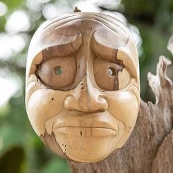 Sad Grandpa,'Hand-Carved Inspirational Hibiscus Wood Aged Man Mask'
