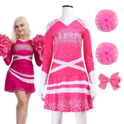 Zombies 3 Addison Cheerleader Cosplay Costumes Women School Uniform Long Sleeve Pink Dress With Pom Poms Halloween Party Outfit