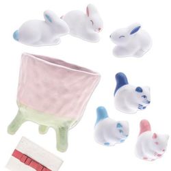 Pastel Garden,'Curated Gift Set with 6 Ceramic Figurines and Flower Pot'