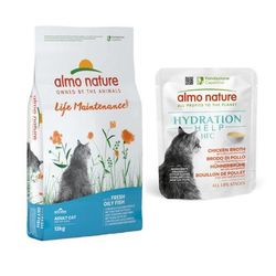 12kg Adult Holistic Maintenance - Oily Fish & Rice Almo Nature Dry Cat Food + 12 x 50g Chicken Broth with Chicken Fillet HFC Hydration Help Almo Nature Wet Cat Food