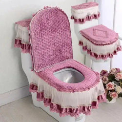 Toilet Seat Cushion 3Piece Set Universal Antibacterial Seat Cover Zipper Type Detachable and Washable Water Tank Cover Cloth