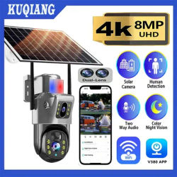 4K 8MP Outdoor WiFi Solar Camera Dual Screen Wireless Surveillance Camera PIR Human Auto Tracking Solar Security CCTV Cam V380