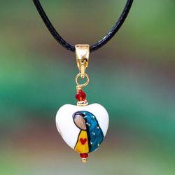 'Hand-Painted Howlite Lady of Guadalupe Pendant Necklace'