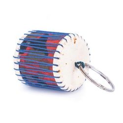 'African Drum-Shaped Leather-Accented Kente Cotton Keychain'