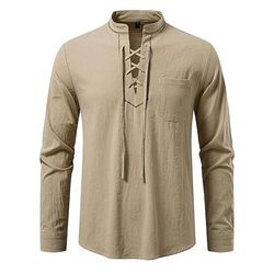 Medievale Rinascimento Camicia Lunghe Vichingo Texture effetto lino Costume Per uomo Halloween Carnevale Performance LARP Fiera Rinascimentale Adulti Camicia