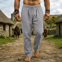 Medievale Rinascimento Pantaloni Vichingo Tessuto misto 95% lino Semplice Costume Per uomo Halloween Carnevale Performance LARP Fiera Rinascimentale Adulti Pantaloni