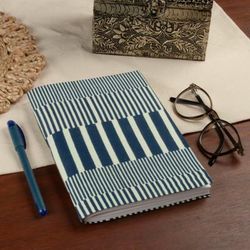 'Blue and Ivory Block-Printed 80-Page 100% Cotton Journal'