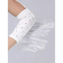 Latin Dance Arm Sleeves Fringe Rhinestone Sparkly Tassel Cuffs for Women Practice Performance