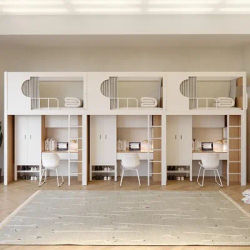 Hotel Apartment Dormitory Bunk Bed Iron Frame Bed Multi-scene One-piece Bed With Desk Wardrobe