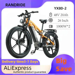 RANDRIDE YX80-2 1000W*2 Mountain Electric Bike 48V 20AH Battery 26 Inch Fat Tire Off-Road Electric Bicycle for Adults