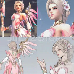 Ow 2 Mercy Cosplay full costumes and sets Wig Cosmetics Pink Wig Sakura disfraz mujer sexys outfits