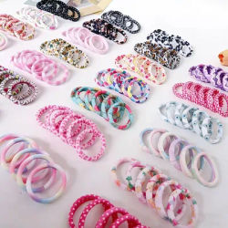 6 Pcs Cute Printed Scrunchies Children Girls Elastic Hair Rubber Bands Accessories Tie Hair Rope Ring Headdress Ponytail Holder