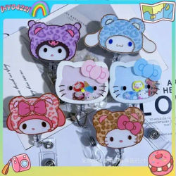 Kuromi Leopard Print Retractable Badge Reel Cute Acrylic Id Holder For Nurse Doctor Student Medical Office Staff Name Tag Clip