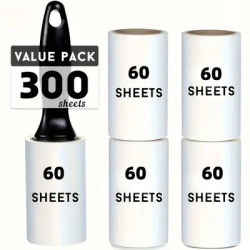 Value Pack 300 Sheets Lint Roller Sticky Pet Hair Remover Disposable Lint Remover Tool for Clothes Furniture Carpet Sofa