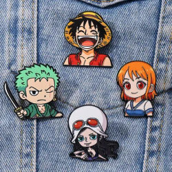 4Pcs Cute One Piece Enamel Pins Set Luffy Zoro Nami Robin Brooches For Backpacks Bags Lapel Badges Jewelry Gift For Fans