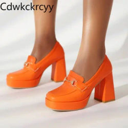 Escarpins printemps automne mode nouveau style orange tête ronde Asakuchi décoration en métal plate-forme talons hauts chaussures pour femmes haute 10 cm