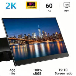 XAITH UCKY 2160*1440 14-inch 2K Portable Monitor 60HZ For Laptop XBox PS4 / 5 Switch TV Box Cell Phone PC Extension Mobile