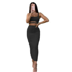 Ensemble de jupes d'été pour femmes, haut court sans bretelles + jupe serrée extensible taille haute, mode dame, tenues deux pièces Sexy, nouvelle collection