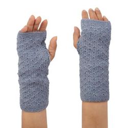 Passionate Pattern in Blue,'Blue Fingerless Mitts Knit with Soft 100% Baby Alpaca Yarns'