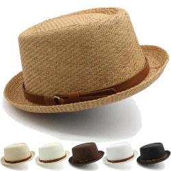 Chapeaux de tarte de porc en paille classiques pour hommes et femmes, chapeaux de soleil Fedora, casquettes Trilby, plaisancier d'été, plage, voyage en plein air, fête, taille US 7 1/4 UK L