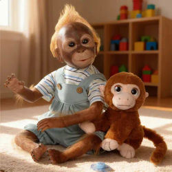 Newborn Monkey Reborn Doll handcrafted 21-inch , made from soft silicone vinyl, lifelike in appearance – the perfect Christmas gift for a child. Reborn Monkey Baby (Blue)