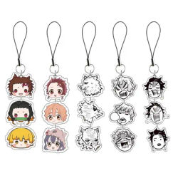 Demon Slayer Keychain Cartoon Acrylic Kamado Tanjirou Hashibira Inosuke Anime Long Pendant Mobile Phone Chain Car Key Ring Gifts