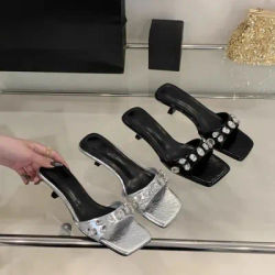 Pantoufles à talons aiguilles pour femmes, bout carré, bout ouvert, couverture en strass, antidérapantes, résistantes à l'usure, chaussures à talons chaton