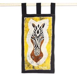 Zebra I,'Batik Cotton Zebra Wall Hanging in Yellow from Ghana'