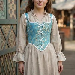 Medievale Rinascimento Cottagecore Corsetto Corsetto Overbust Corpetto Principessa Fata Allacciato Floreale Costume Per donna Fantasia Halloween Carnevale Fiera Rinascimentale LARP Adulti Corsetto