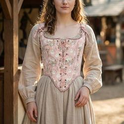 Medievale Rinascimento Cottagecore Corsetto Corsetto Overbust Corpetto Principessa Fata Allacciato Floreale Costume Per donna Fantasia Halloween Carnevale Fiera Rinascimentale LARP Adulti Corsetto