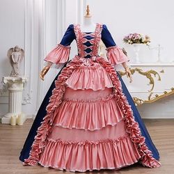 Vintage Rococò Rinascimento Maxi Vestito Normale A sbuffo Principessa Sposa Pieghettato Con Volant Principessa Girocollo Costume Per donna Halloween Carnevale Mascherata Feste Halloween Performance