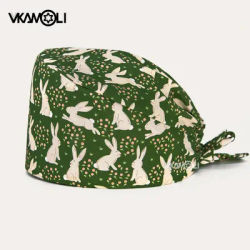 Casquette chirurgicale à imprimé vert lapin mignon, chirurgiens et personnel de salle d'opération pour les travailleurs de la santé, casquette uniforme